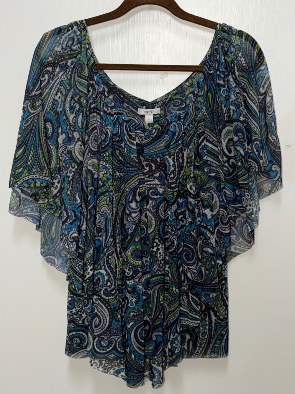 Cache blue and green paisley print blouse